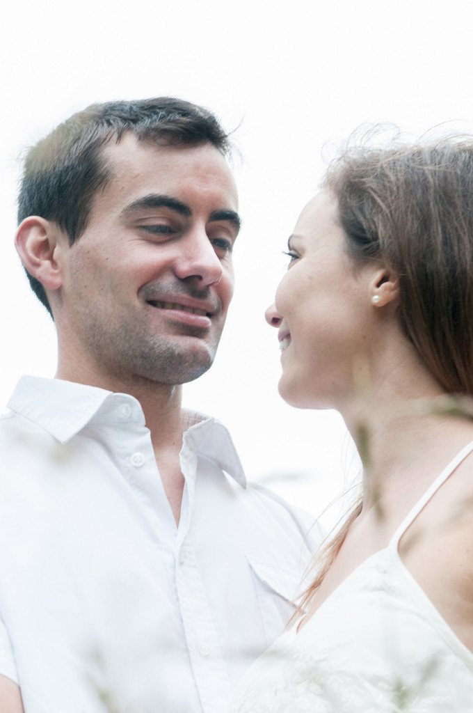 Overexposure portrait of the couple looking at each others
