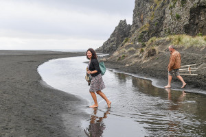 Fun celebrant on the shores of Karekare New Zealand