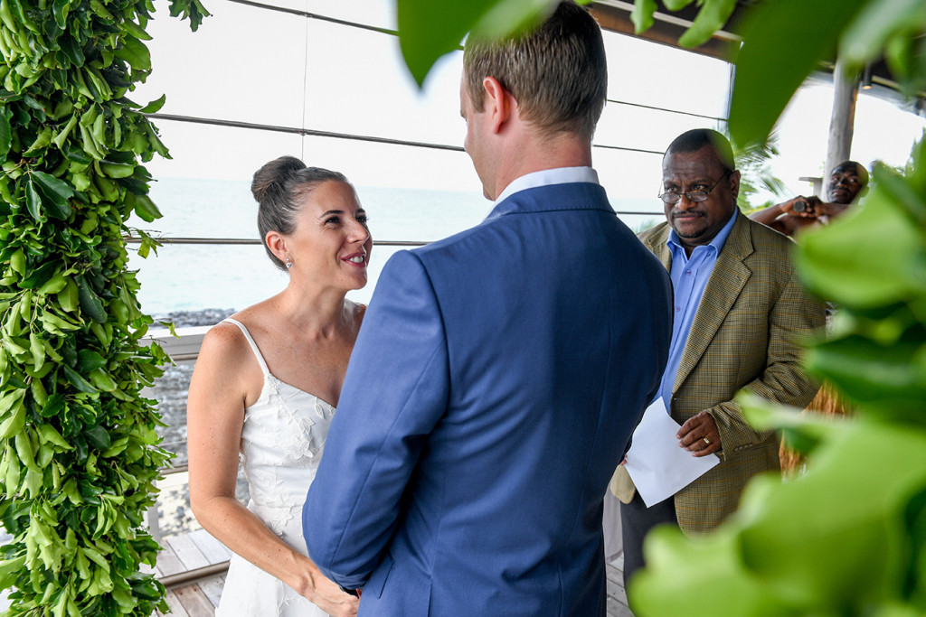 Bride and groom exchange vows at Vomo Island Resort Fiji