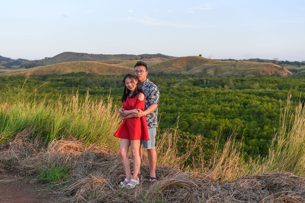 Young asian couple engagement photosession in Fiji country coral coast