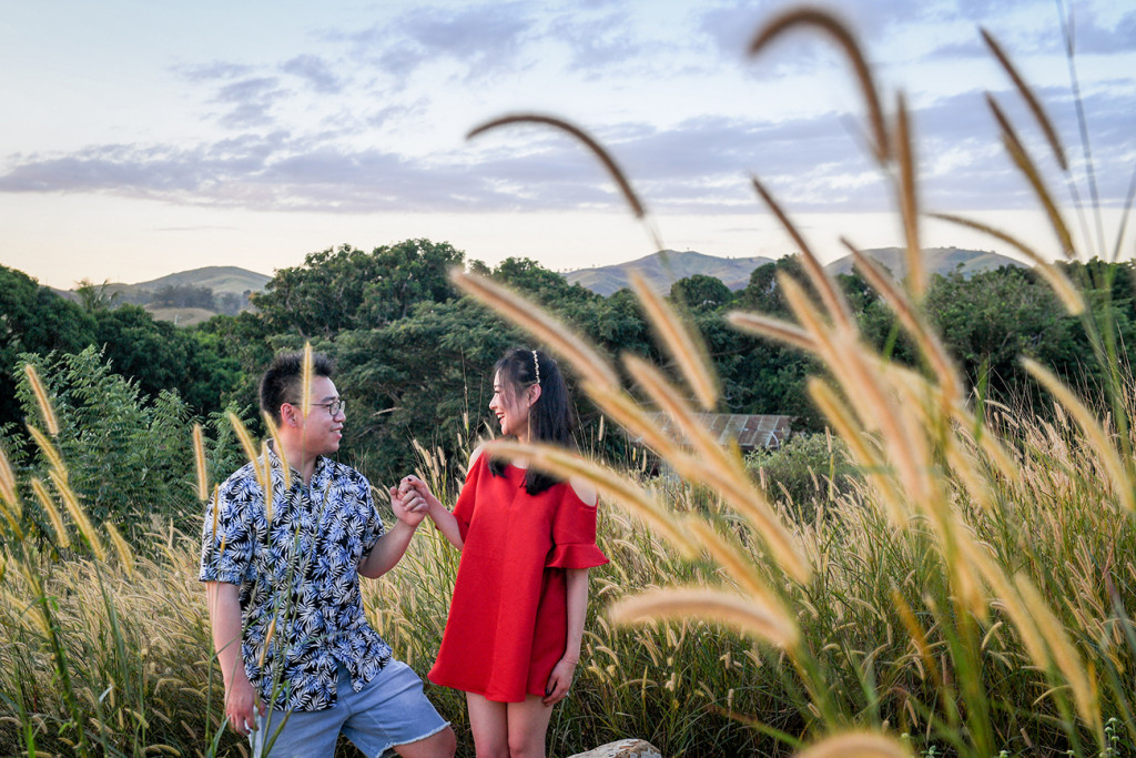 Playful couple in country engagement photoshoot on Denarau Island Nadi Fiji