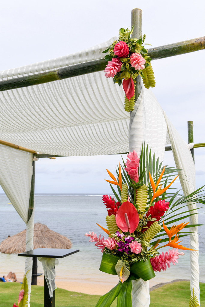 Closeup detail of wedding gazebo by sea in Warwick Fiji