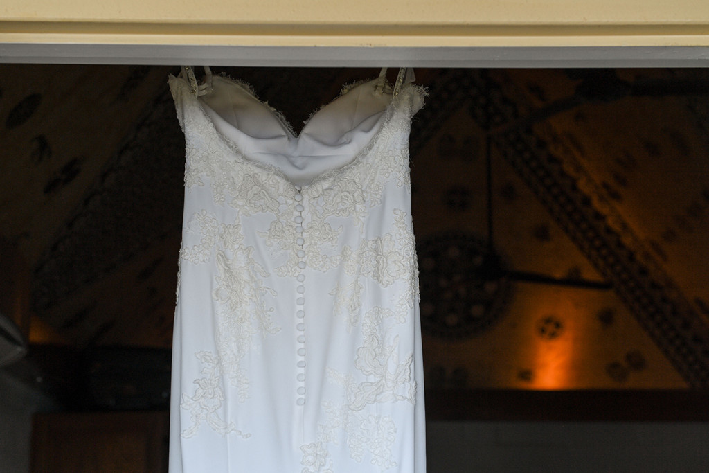 Back detail of bohemian wedding dress