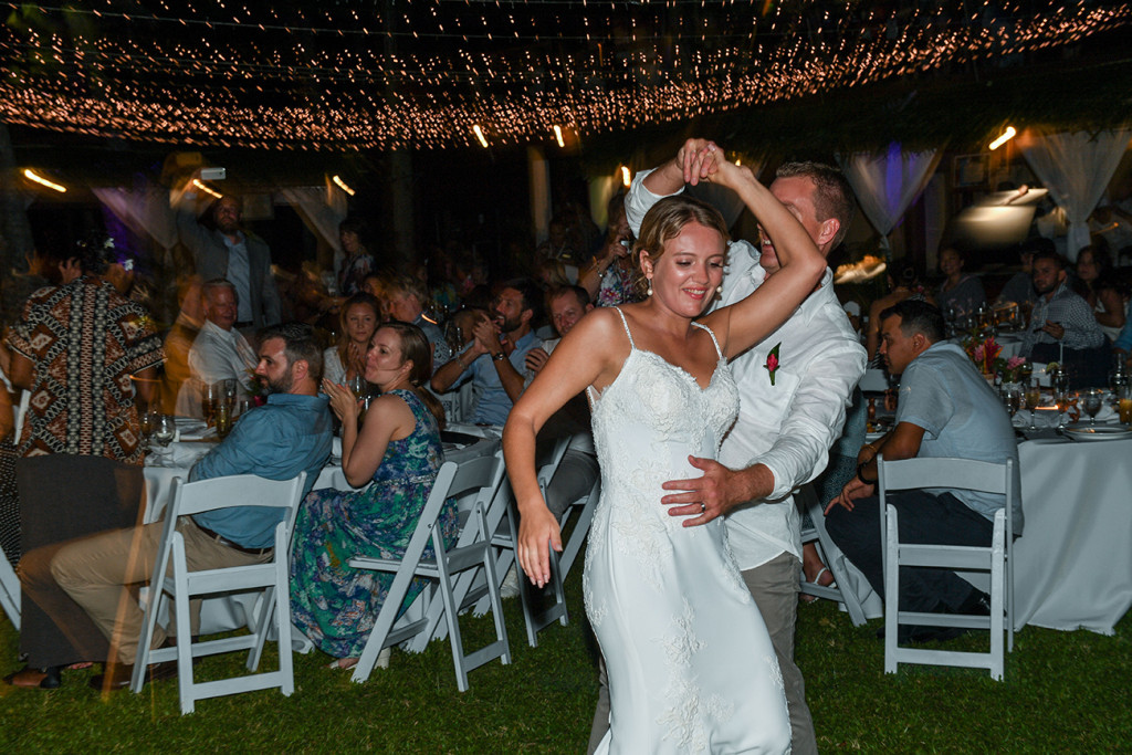 Bride and groom swirl during first dance