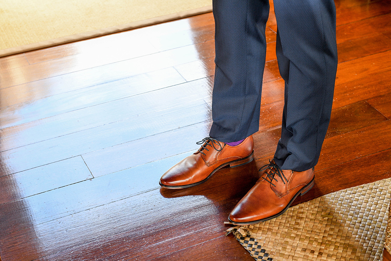 Groom's orange brown leather shoes