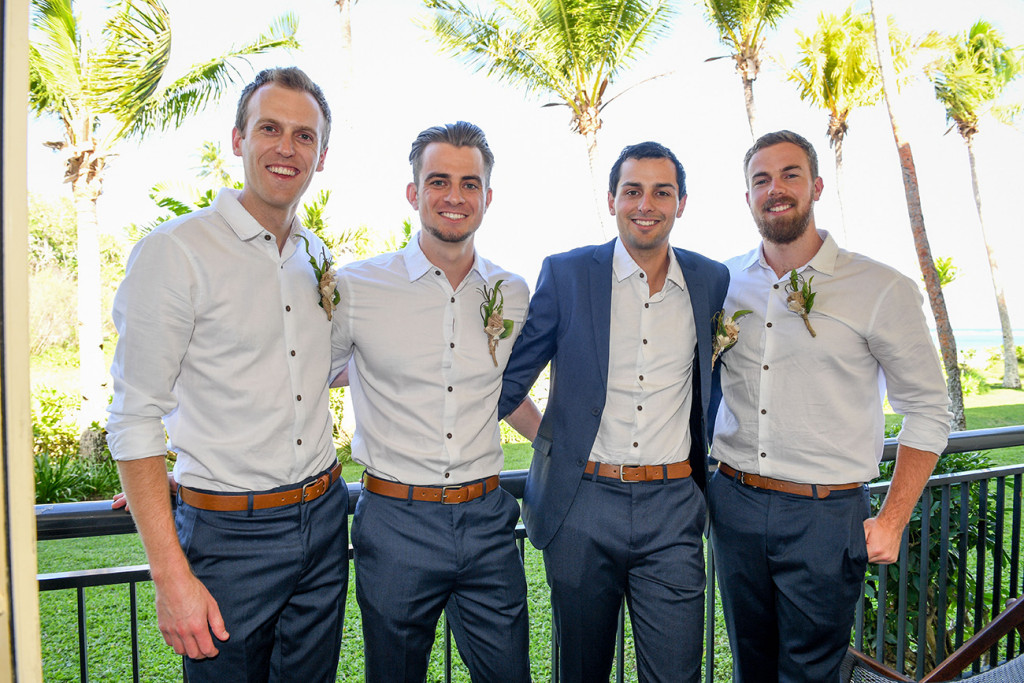 Groomsmen pause for picture in Fiji wedding