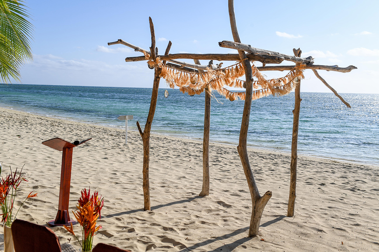 Traditionally decorated Fiji altar by the ocean