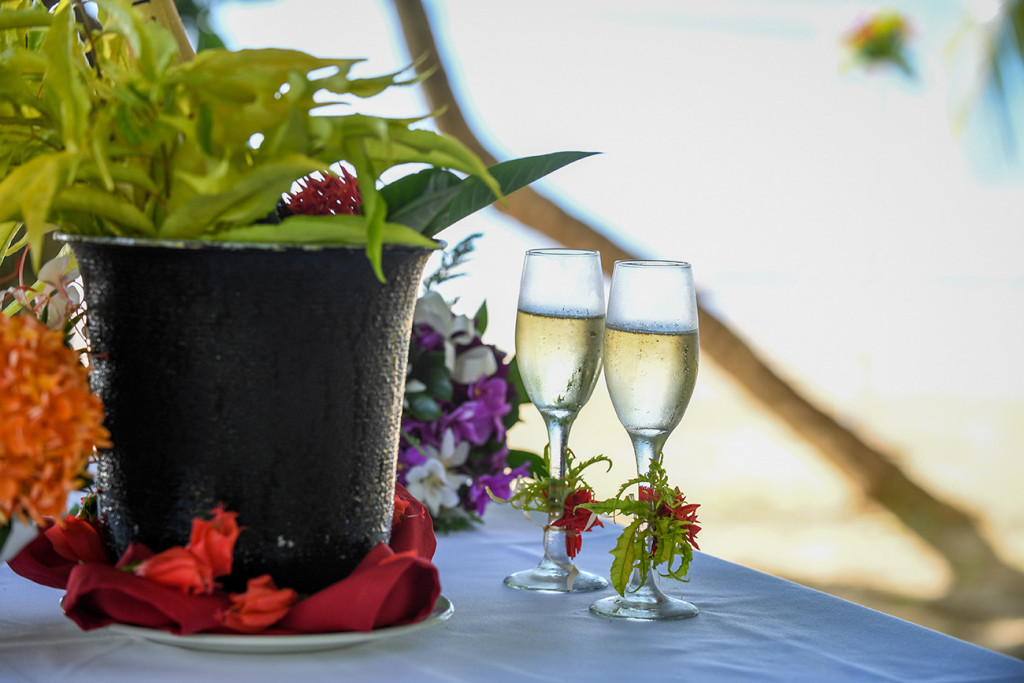 Champagne glasses at the wedding, Matangi island resort Fiji