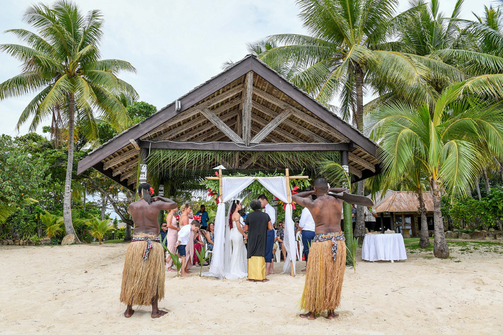 Traditional Fiji Wedding setup at the Plantation Island Resort