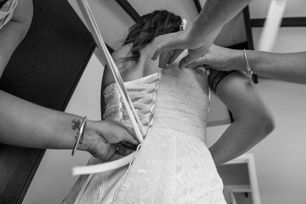 Monochrome picture of wedding dress corset by Datto Bridal designs