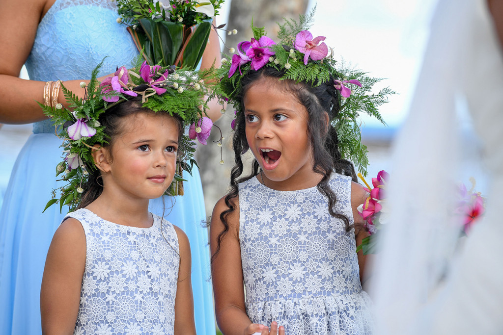 Cheeky flowergirl gasps at the ceremony