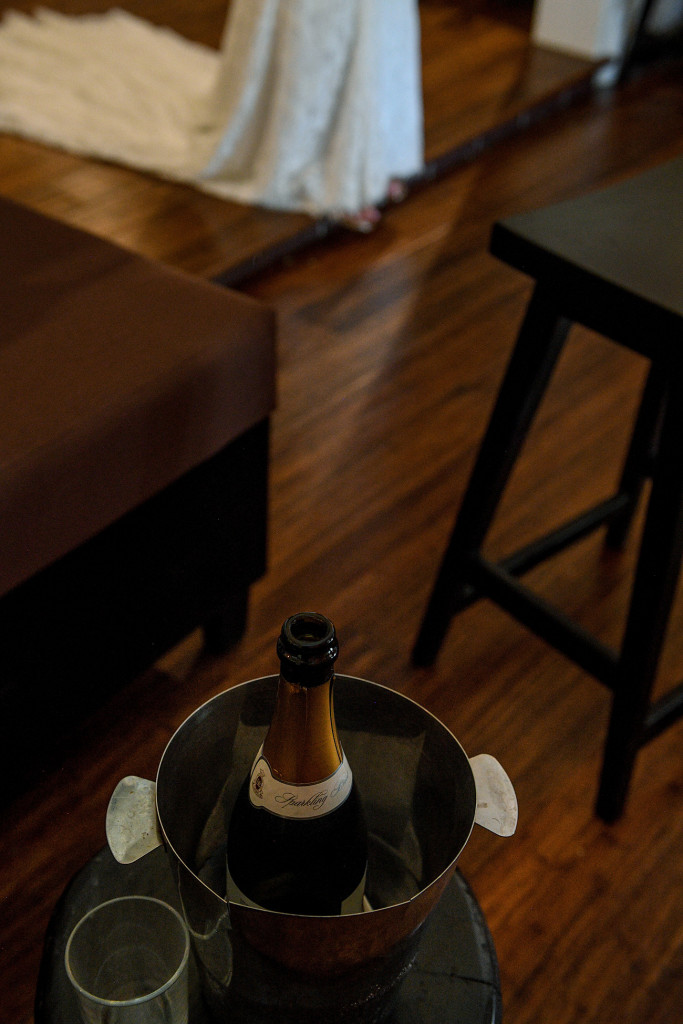 An already opened chilled champagne bottle