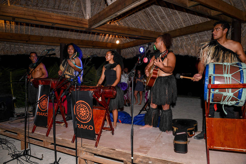 Rako Pasefika play instruments and perform at the wedding