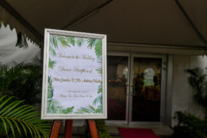 The wedding reception placard for the newly weds
