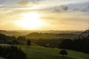 A beautiful landscape shot of the sunset over the hills Summer Country Engagement photo shoot Pukekokhe Auckland Photographer Anais Chaine