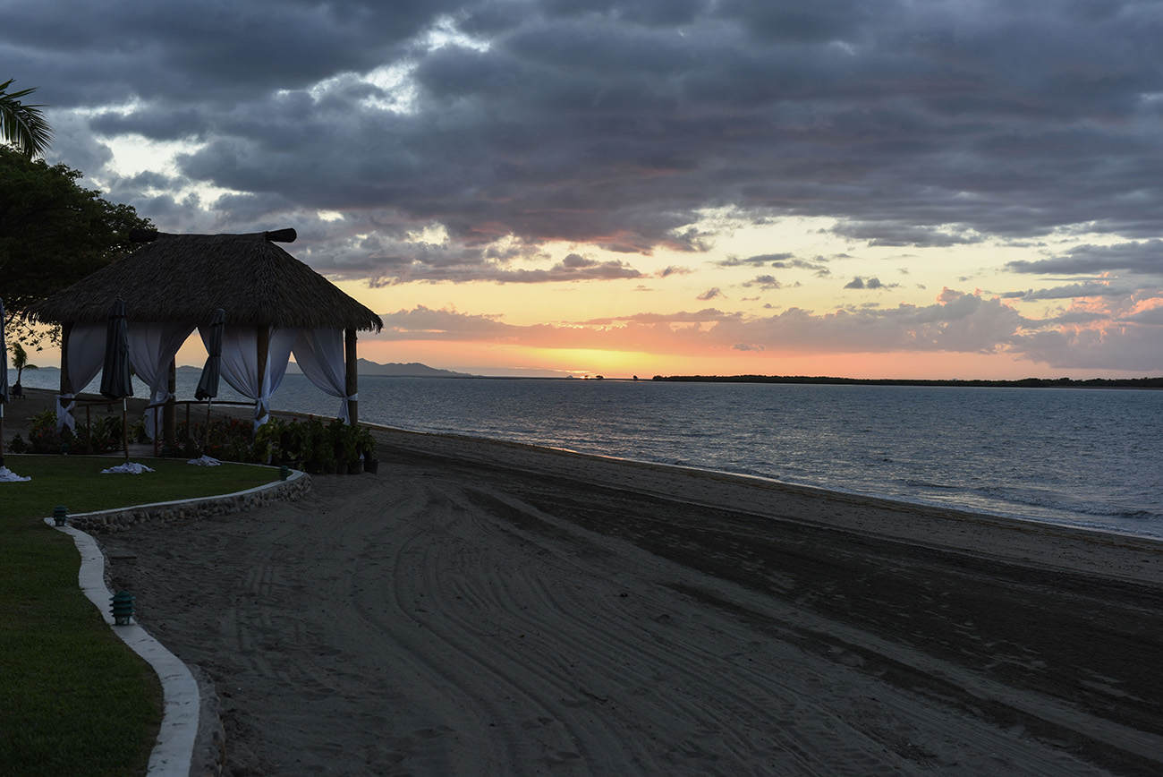 At the end of the day the wedding hut and sunset in the beach in Fiji