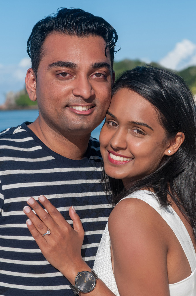 Portrait of the newly engaged indian couple at Mana Island resort, Fiji by Anais Photography