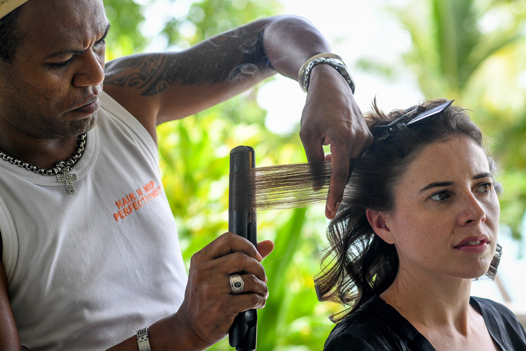 Hair touch up before Vomo Island Resort Fiji family wedding
