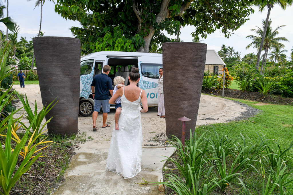 Bride leaves for ceremony venue Vomo Island Resort Fiji