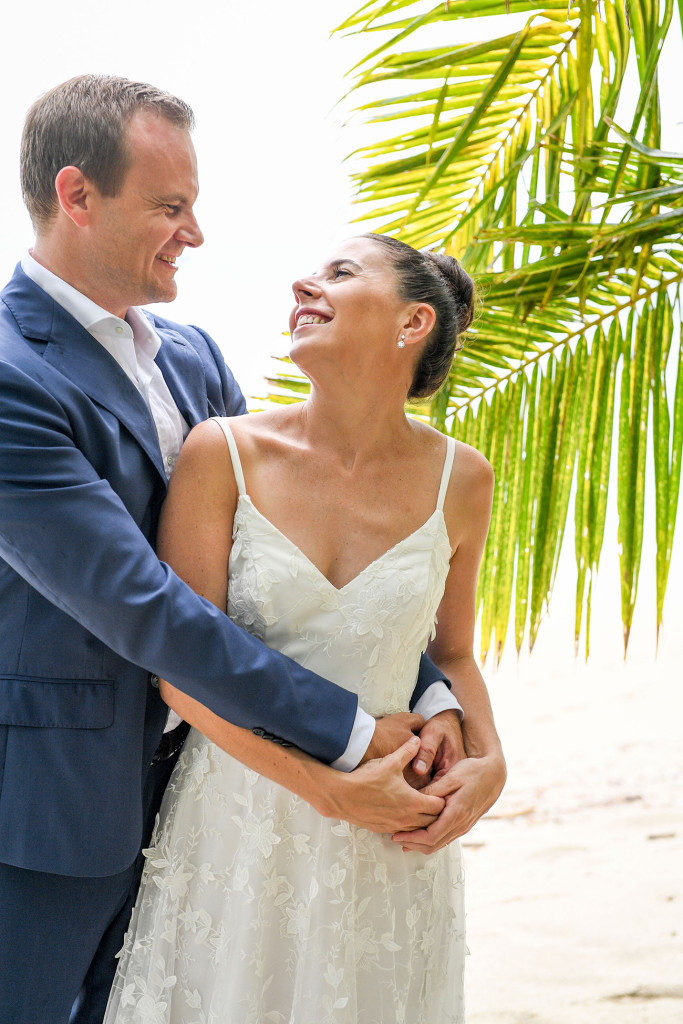 Happily married couple in Vomo Island Resort Fiji wedding