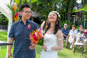 Bride and groom laugh at their wedding in Warwick Fiji