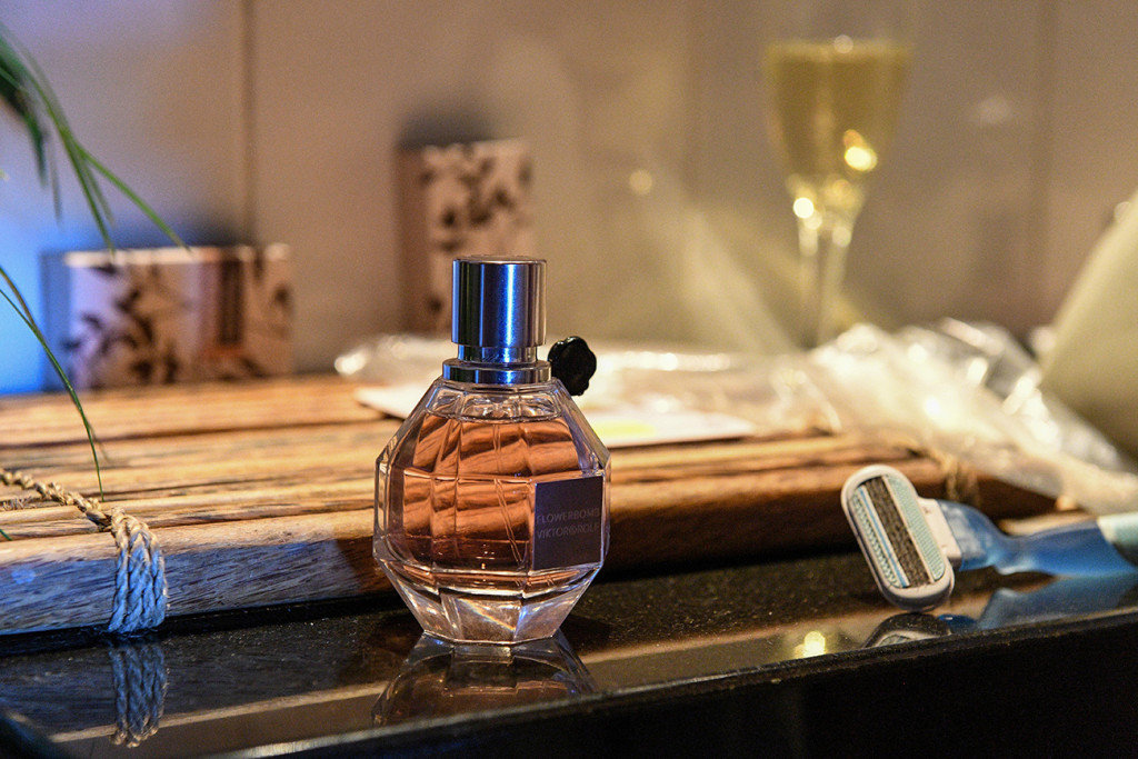 Closeup of Bride's perfume bottle