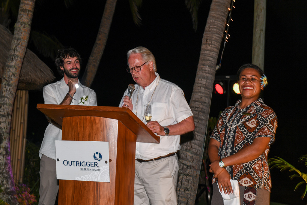Father gives a speech at the Outrigger Beach resort