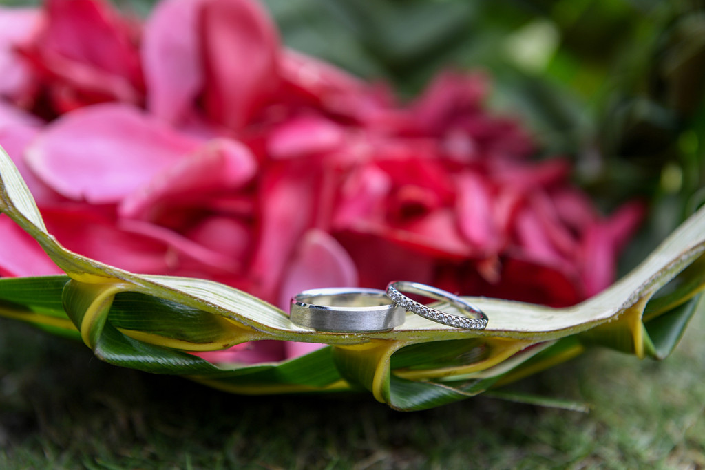 Stunning Silver and diamond wedding rings on ribbon