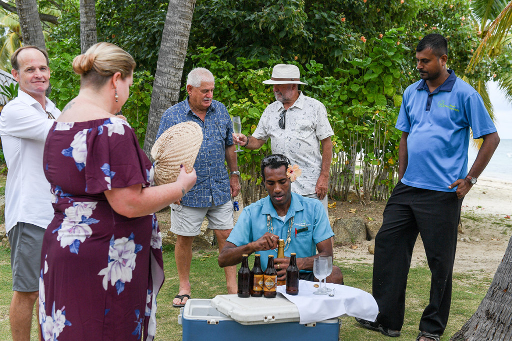 Beers traditionally opened at Fiji resort Plantation Island wedding