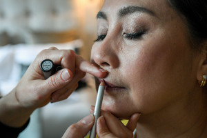 Bride's lip makeup being done at the Sofitel Fiji
