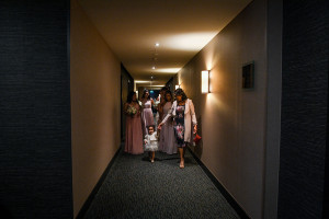 Bridal team in the corridor making way to the ceremony venue