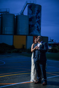 Night shoot of bride and groom at the Auckland Viaduct