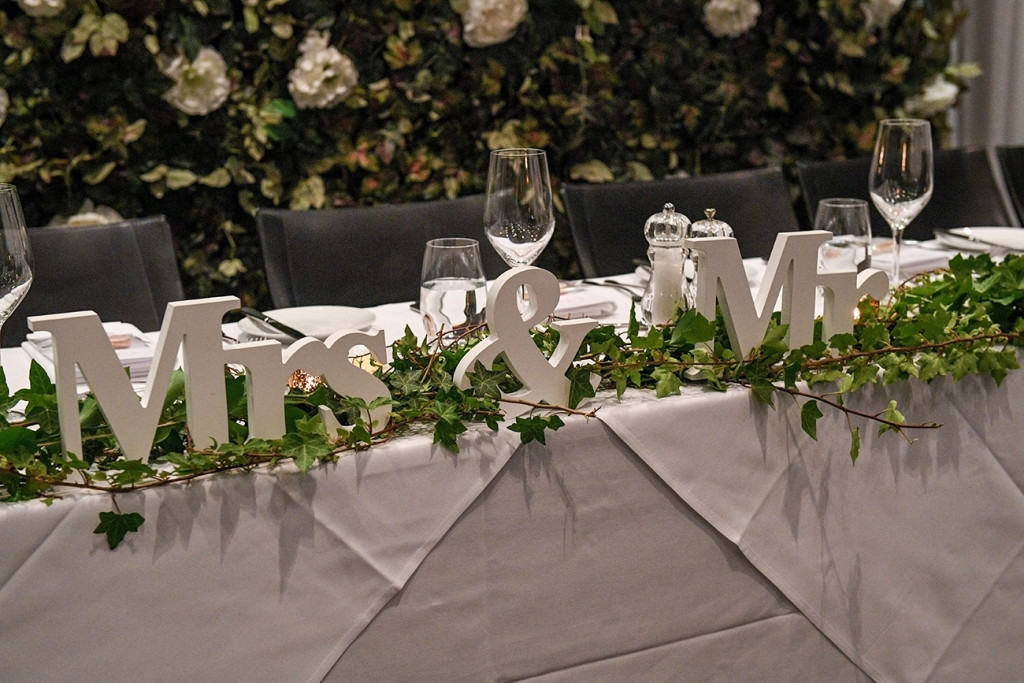 Mr & Mrs table decorations at the Sofitel Auckland