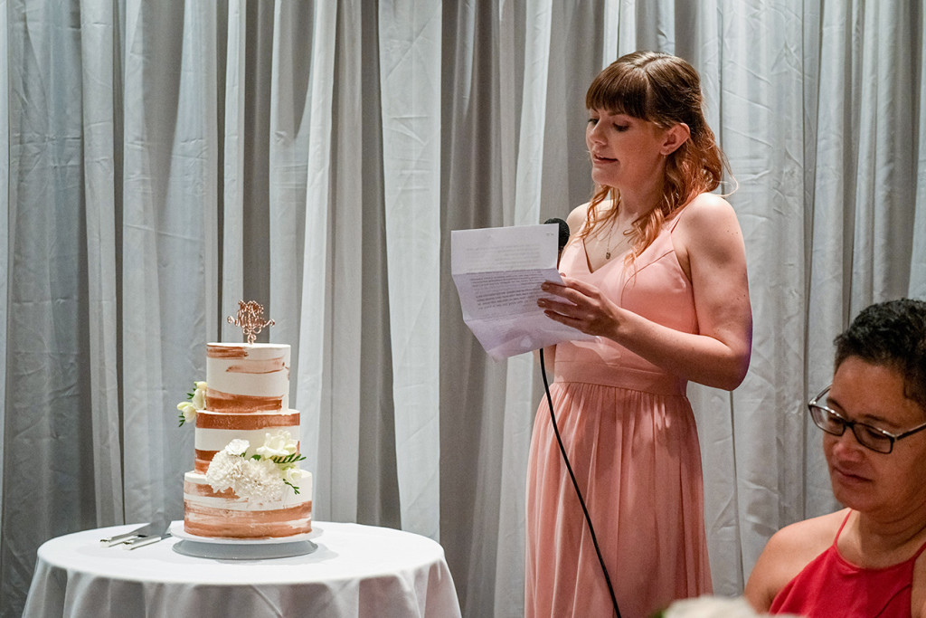 Bride's sister makes a speech at the wedding reception