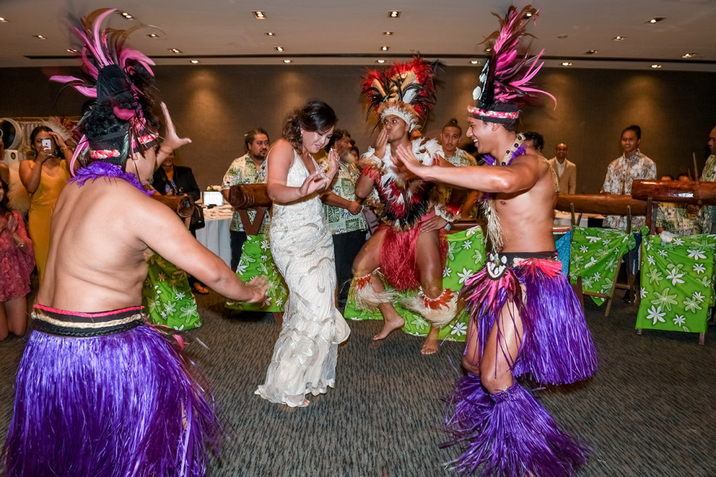Bride joins Traditional Polynesian dance performed at the wedding in Sofitel Auckland
