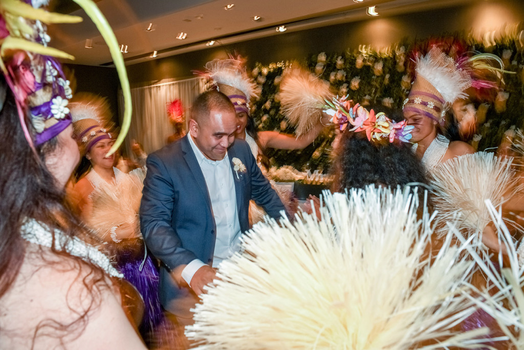 Groom joins Traditional Polynesian dance performed at the wedding in Sofitel Auckland