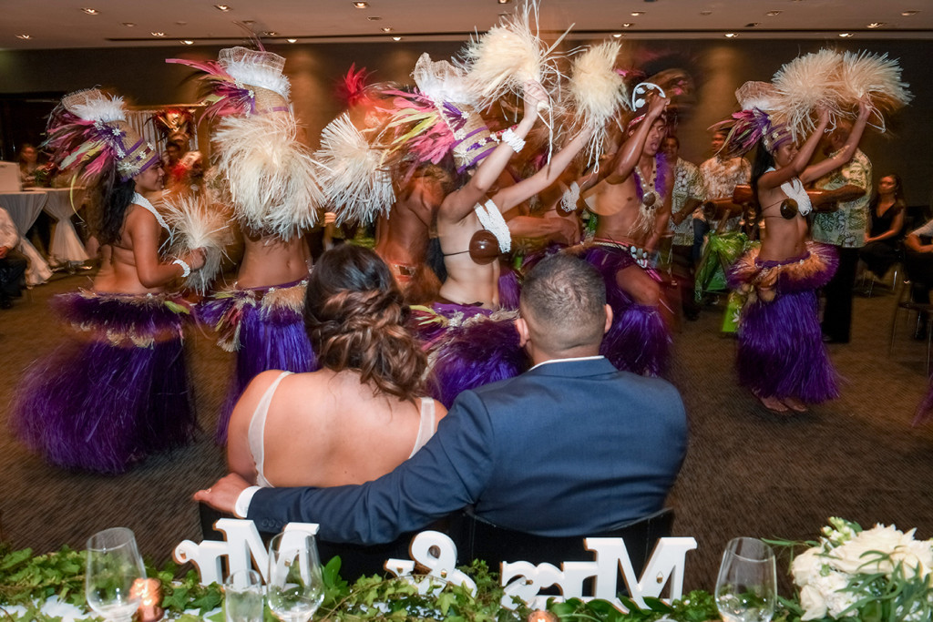 Bride & Groom watch Traditional Polynesian dance performed at the wedding in Sofitel Auckland