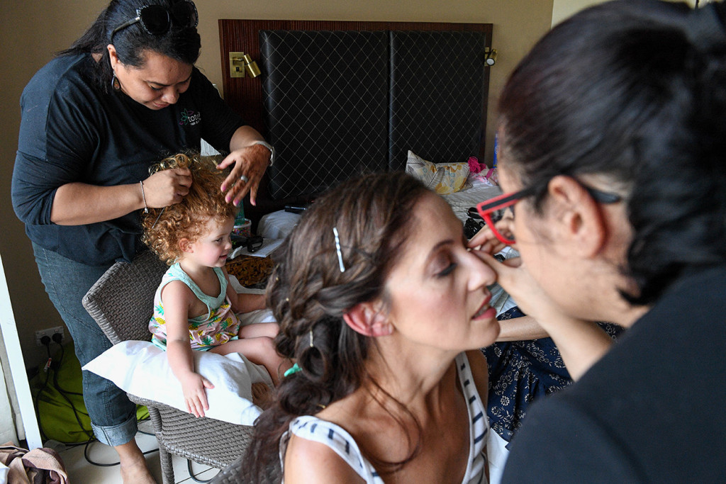 Bride's makeup being done
