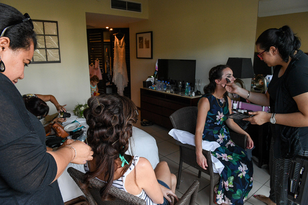 Final touch ups for bridal party at the Sofitel Fiji