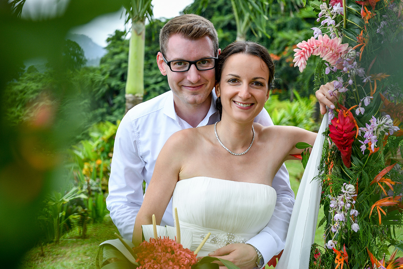 Stunning German couple pose for camera at wedding photoshoot by Anais Chaine Fiji