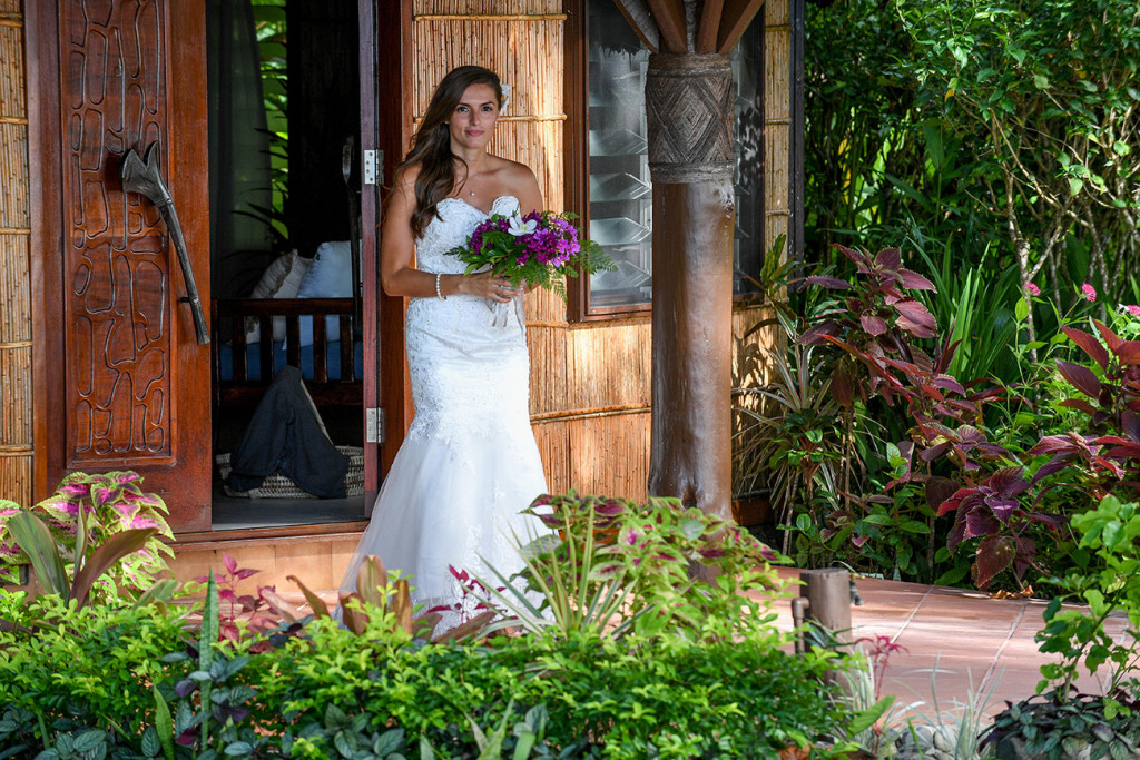 The bride entering the wedding ceremony, Matangi island resort in Fiji