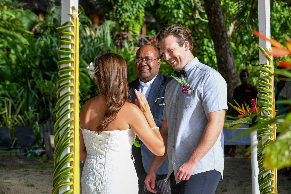 Arrival of the bride at the wedding ceremony, Matangi island resort, Fiji