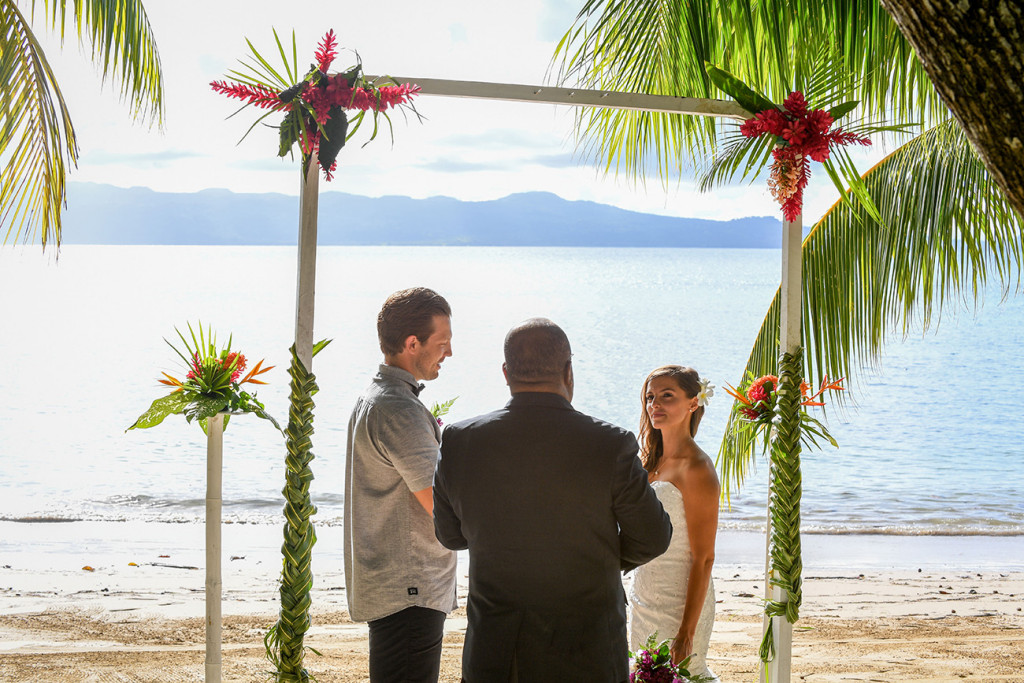 wedding ceremony by the sea, Matangi island in Fiji