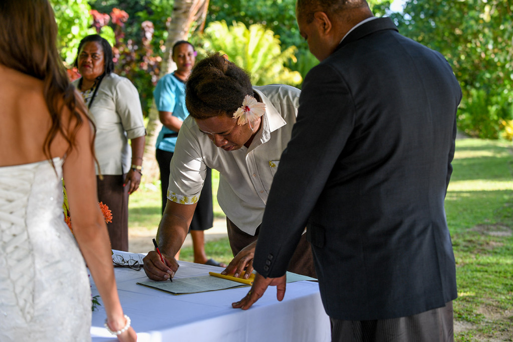 Signature of the wedding certificate, Matangi island resort in Fiji