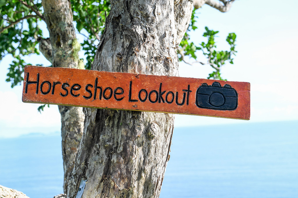 Horseshoe lookout sign view, Matangi Island resort, Fiji