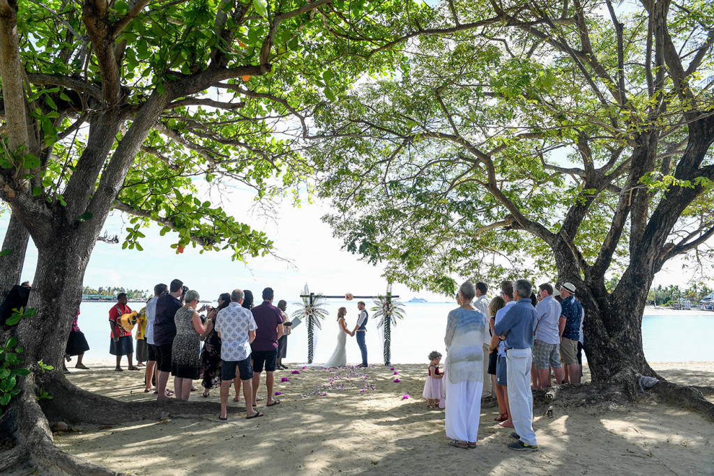 Simple and intimate wedding ceremony at the shores of the Musket Cove Fiji