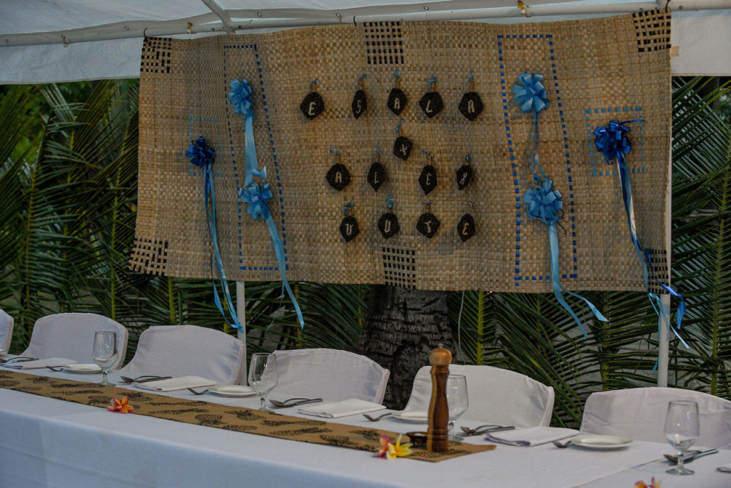Fiji Handwoven kivu (mat) wedding placard of Esala + Alex Uute