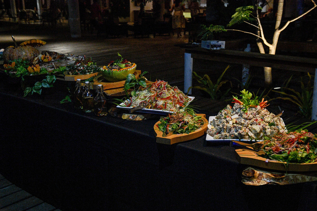 Colourful display of scrumptious wedding food at the Island bar