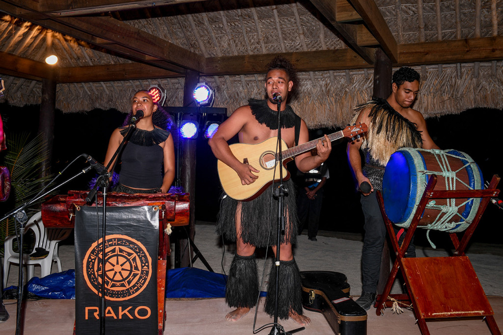 Fiji homeground band Rako Pasefika perform cultural Fiji music to the wedding guests at the reception