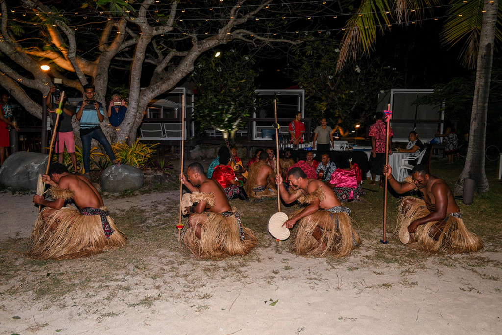 Traditional Fiji warriors perform a wedding dance